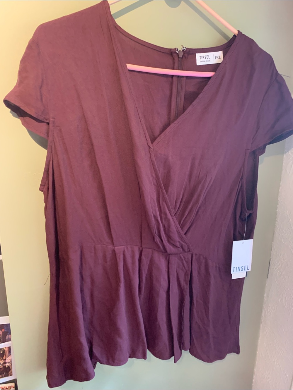 Tinsel Women's Deep Plum Wrap Peplum Blouse